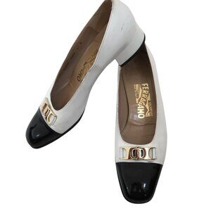 FERRAGAMO Two Tone spectator low heel pumps 6.5 B black & white